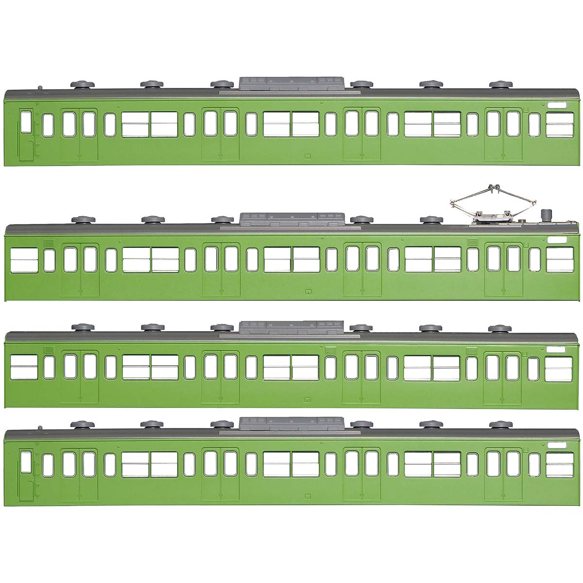 18005＞国鉄（JR）103系＜低運・非ユニット窓・冷改車・ウグイス＞ 基本4両編成ボディキットA｜ハイクオリティ エコノミーキット ｜Nゲージ鉄道模型のグリーンマックス